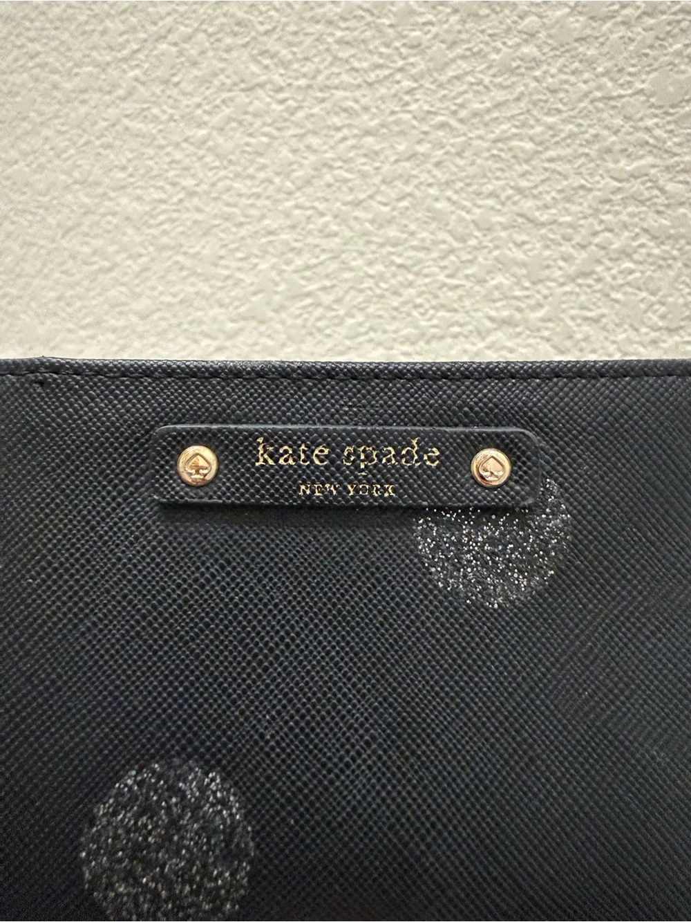 KATE SPADE Haven Lane Graham Glitter Black Crossgrain Leather Card Case Wallet